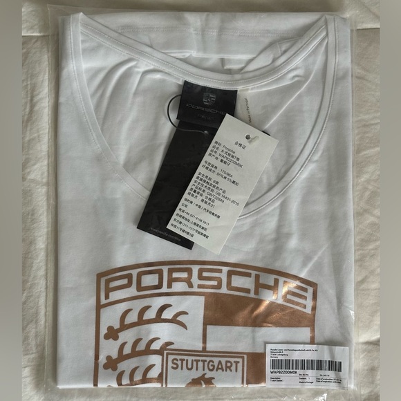 Porsche White T-Shirt With Rose Gold Crest - Picture 1 of 5